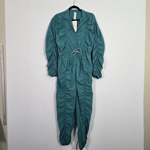 Fabletics McKenzie Jumpsuit Small Ruched Athleisure Zips Pockets Long Sleeve NEW